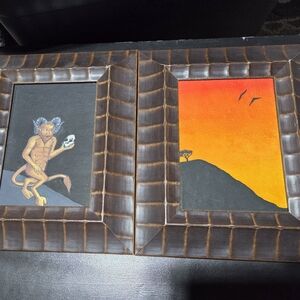 Framed Dual Art Pieces with Devil and Sunset